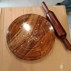 Wooden Roti Maker With Brass Work, Handmade Bread Roller