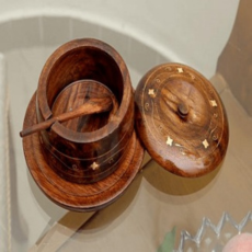 Wooden Sugar Pot With Brass Work