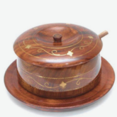 Wooden Sugar Pot With Brass Work