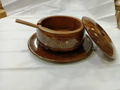 Wooden Sugar Pot With Brass Work