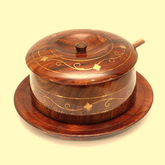 Wooden Sugar Pot With Brass Work