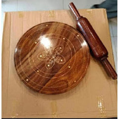 Wooden Roti Maker With Brass Work, Handmade Bread Roller