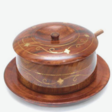Wooden Sugar Pot With Brass Work