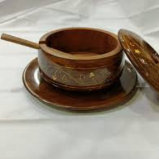 Wooden Sugar Pot With Brass Work