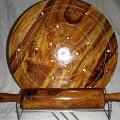 Wooden Roti Maker With Brass Work, Handmade Bread Roller